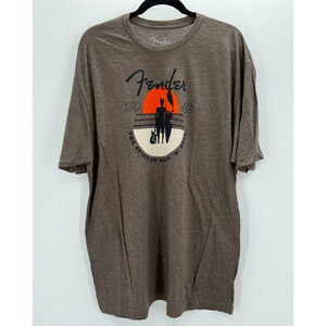 Fender Guitar Men's T-Shirt Sunset Rock Roll Olive Size 2XL New